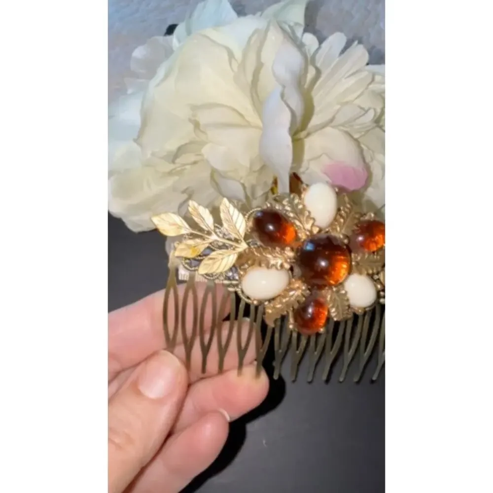 Bridal Hair Comb Amber Gold Vintage Wedding Hairpiece Accessories Formal Clips - Picture 4 of 4